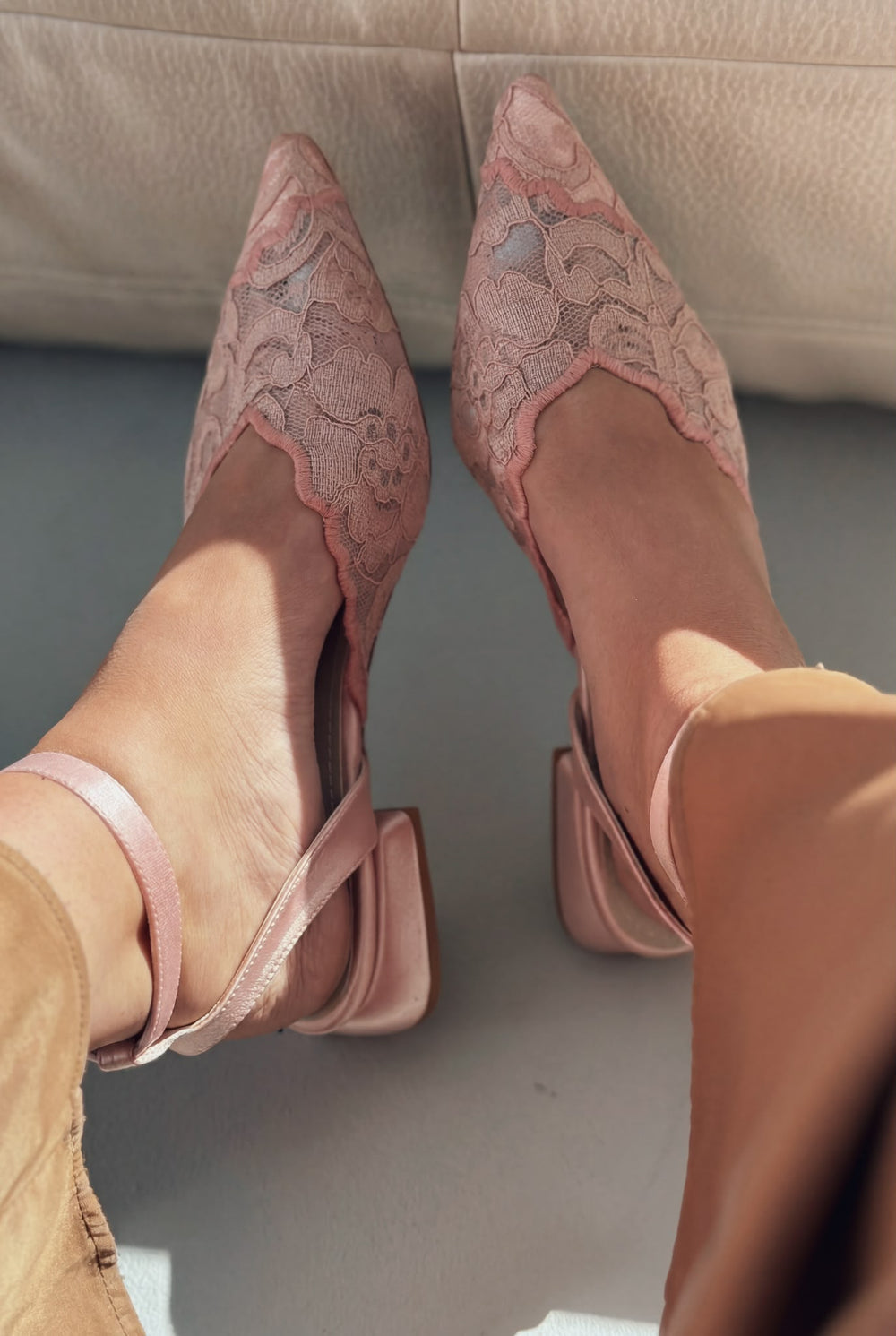 Jovel Pudra Dantel Kadın Topuklu Ayakkabı - ILOVESHOES