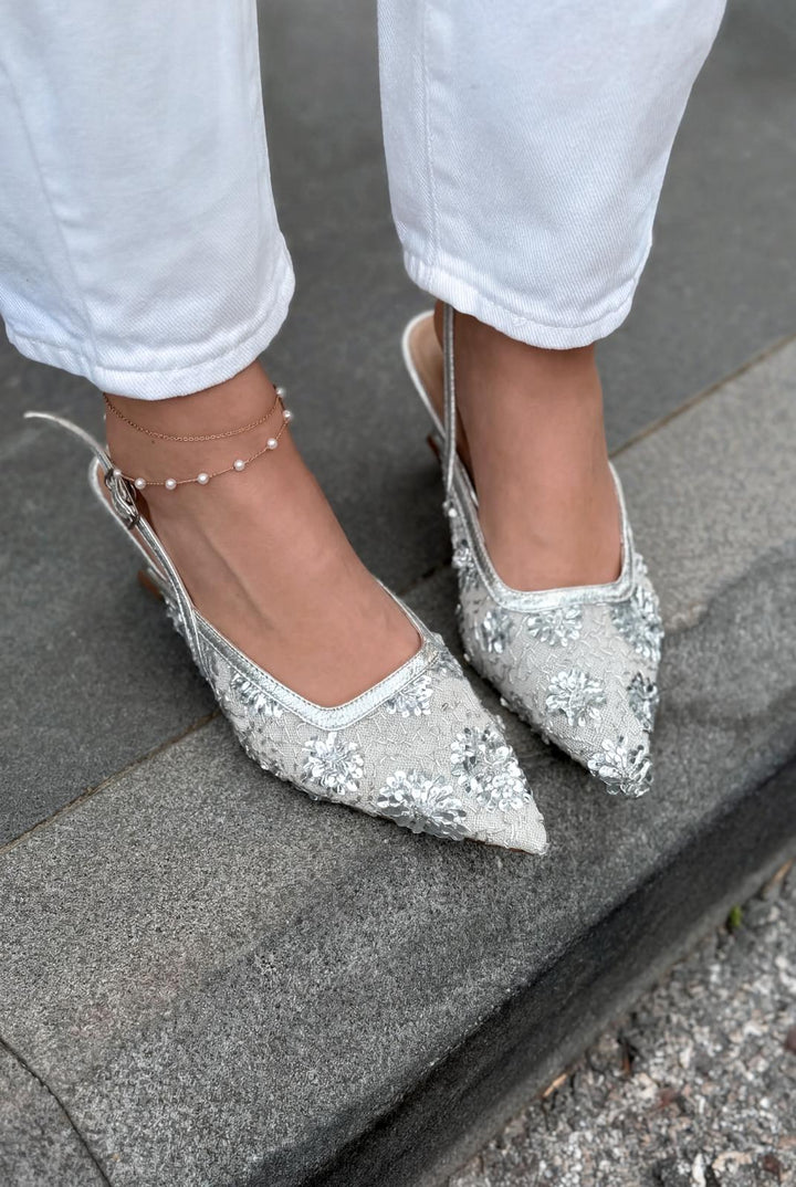 Serona Stiletto Gümüş Nakışlı - ILOVESHOES