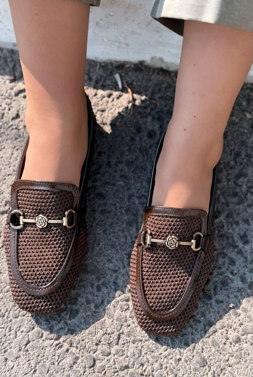 Raviel Acı Kahve Triko Örgü Kadın Loafer - ILOVESHOES