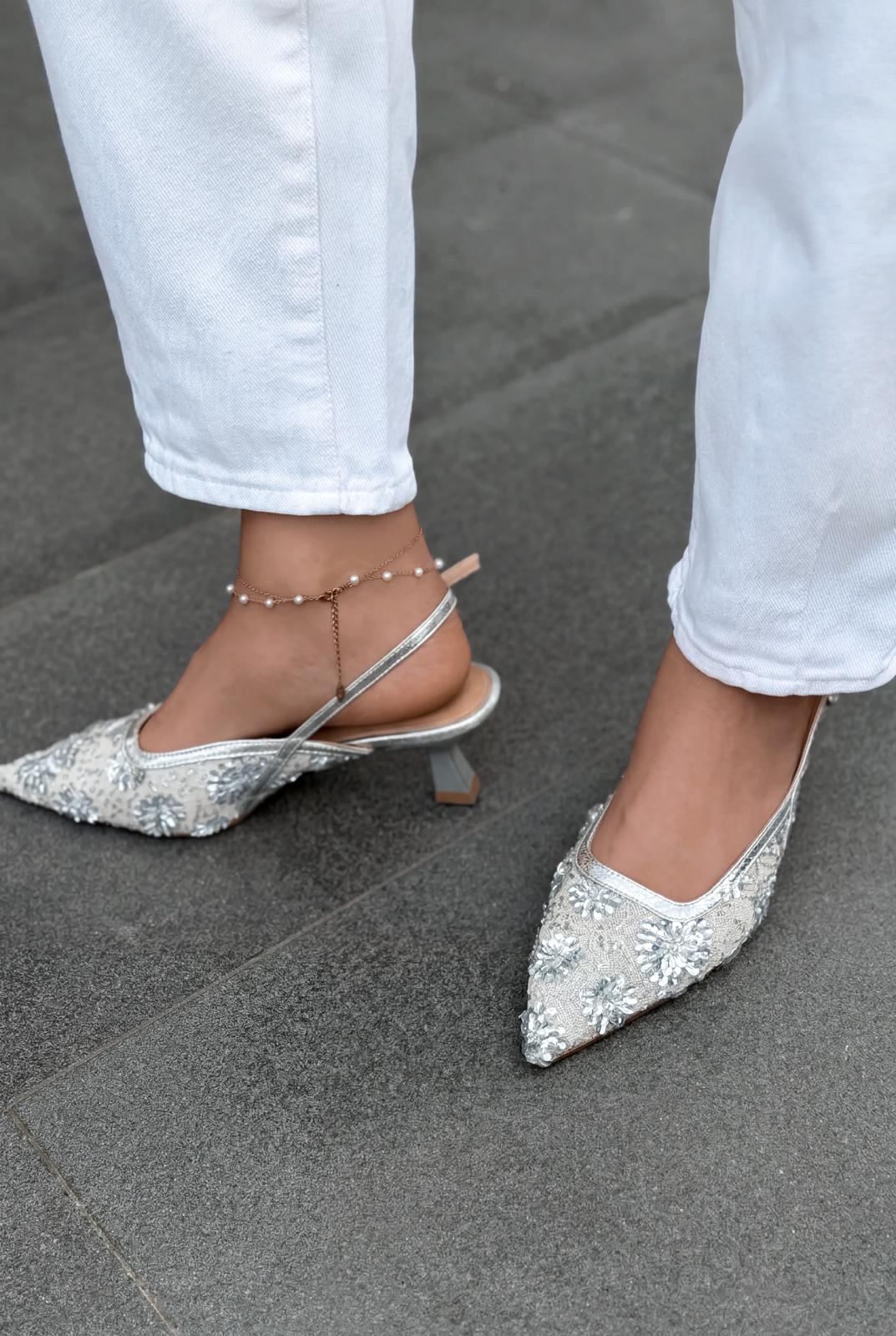 Serona Stiletto Gümüş Nakışlı - ILOVESHOES