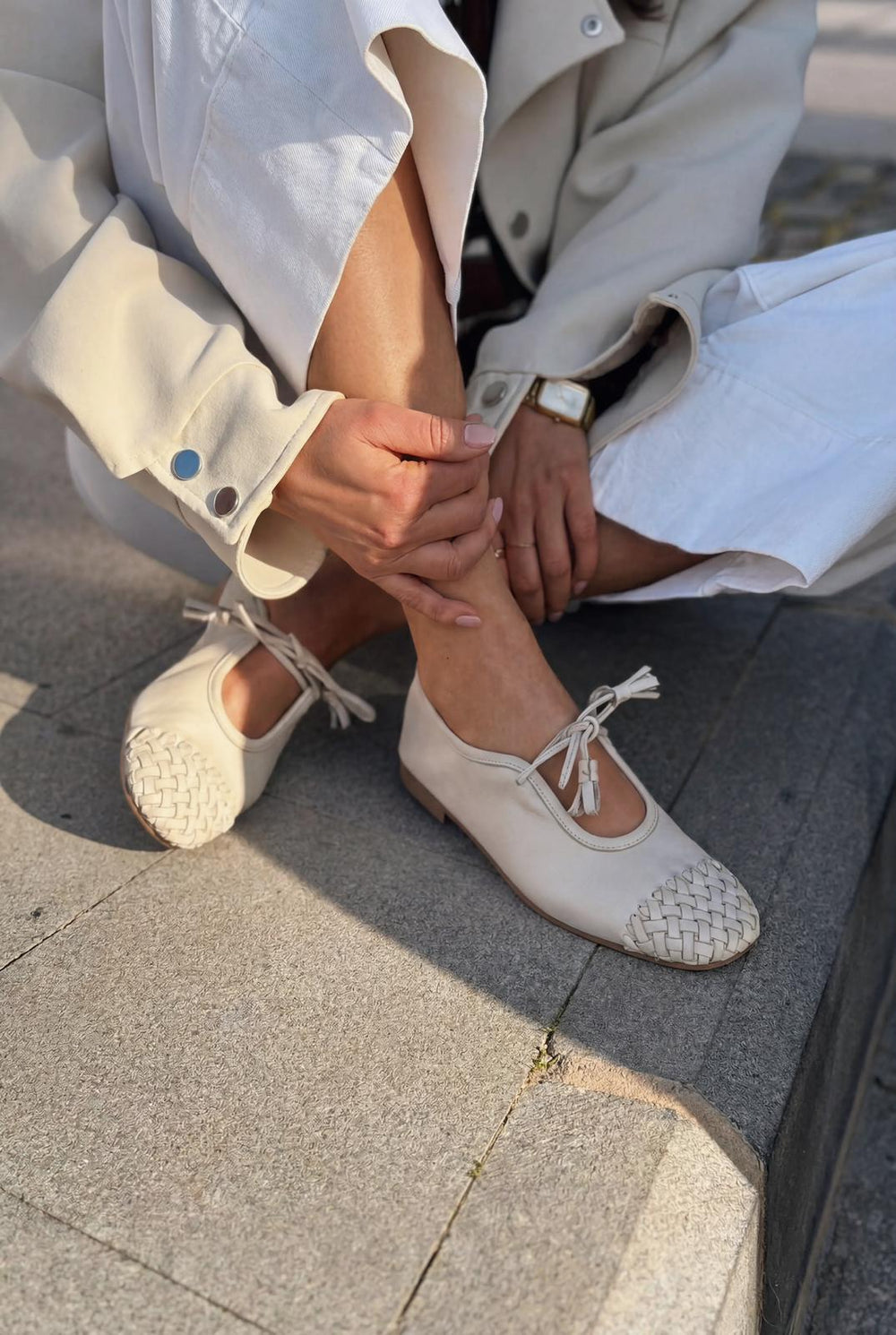 Talorin Hakiki Deri Kadın Bağcıklı Babet Bej - ILOVESHOES