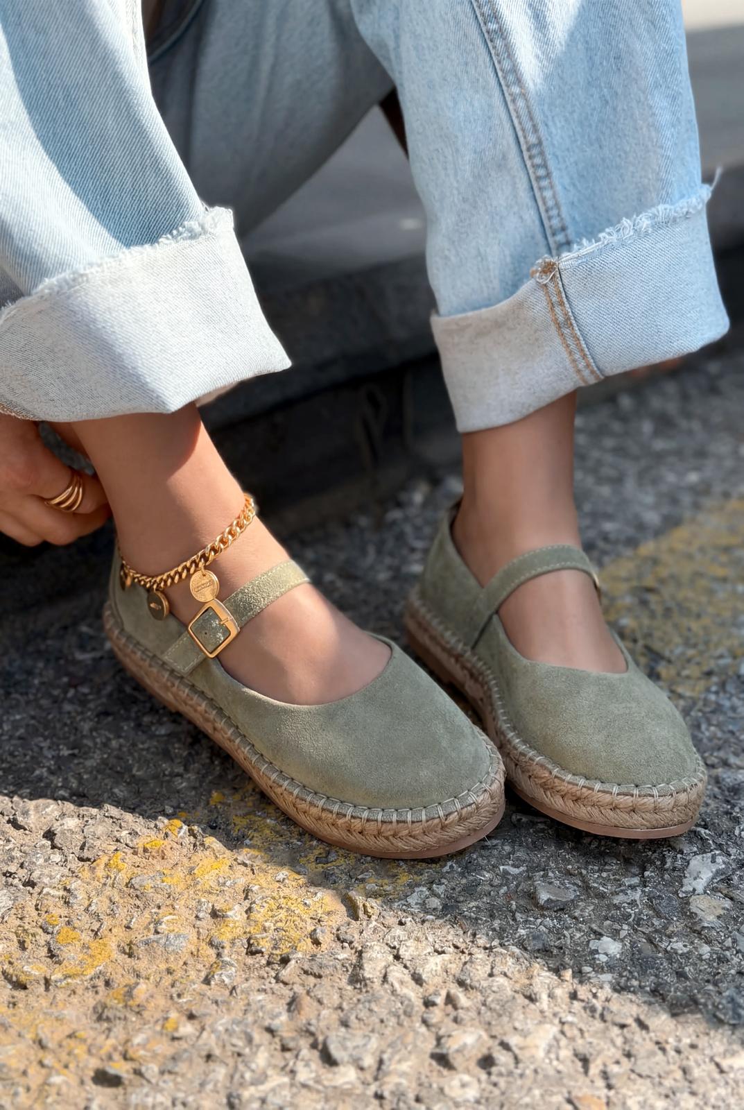 Marena Hakiki Süet Kadın Espadril Yeşil - ILOVESHOES