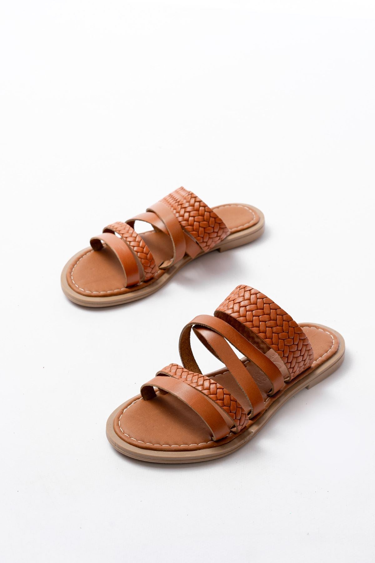 Viore Hakiki Deri Taba Düz Kadın Terlik - ILOVESHOES