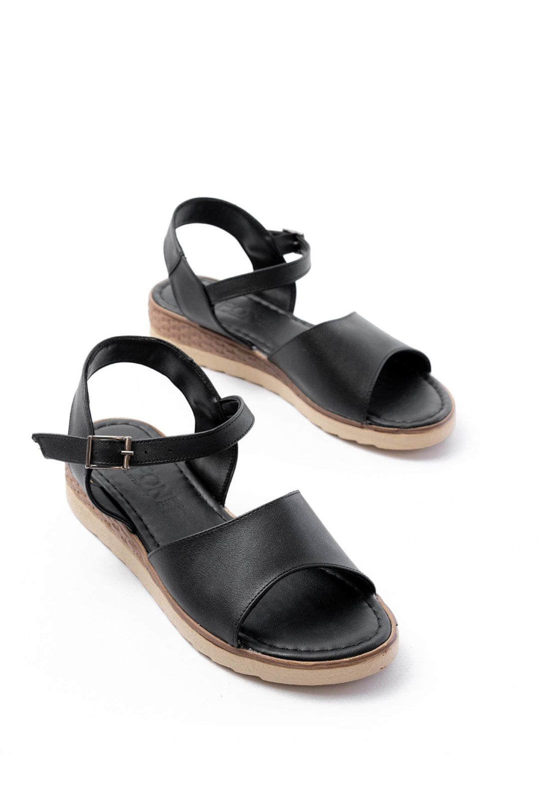 Merolin Hakiki Deri Siyah Golgu Topuklu Sandalet - ILOVESHOES