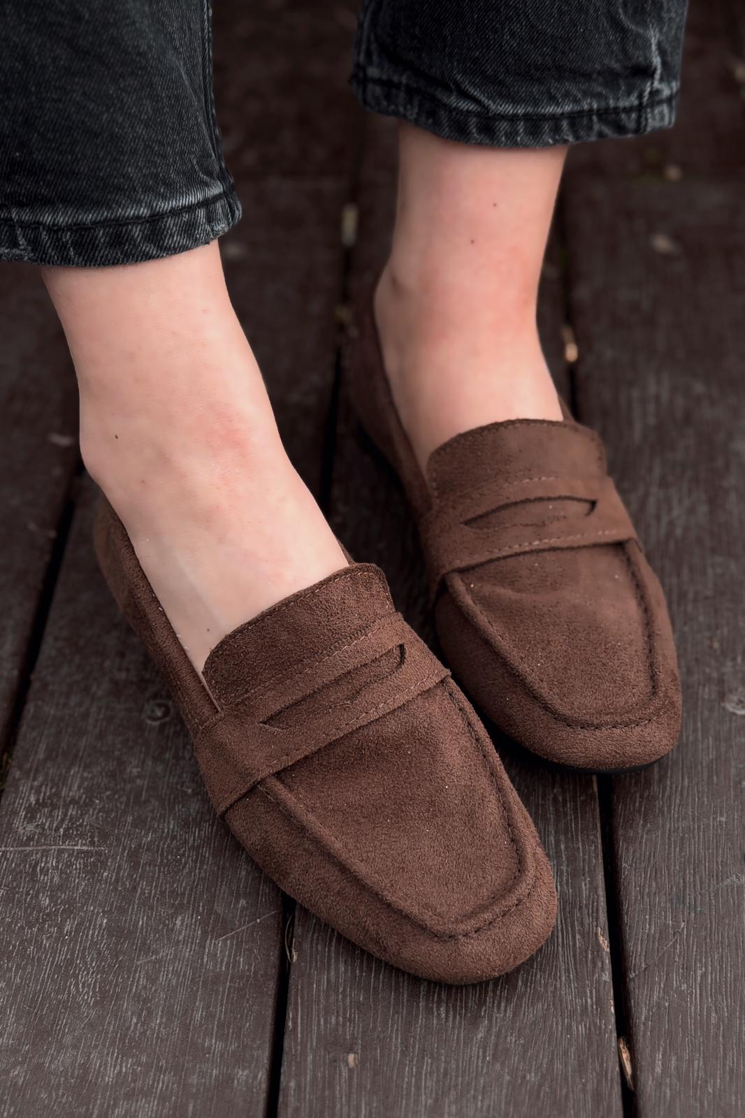 Orvino Acıkahve Süet Günlük Kadın Babet - ILOVESHOES