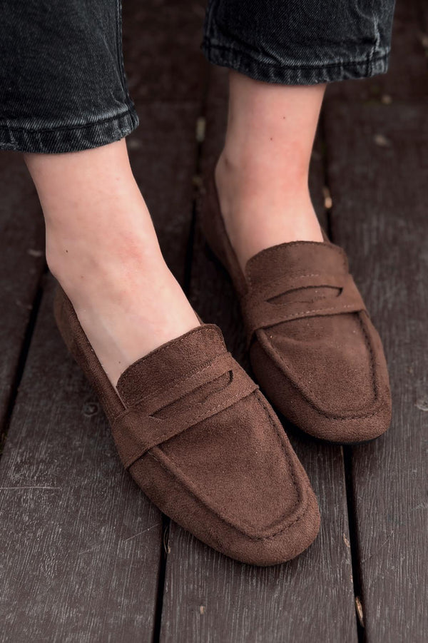 Orvino Acıkahve Süet Günlük Kadın Babet - ILOVESHOES