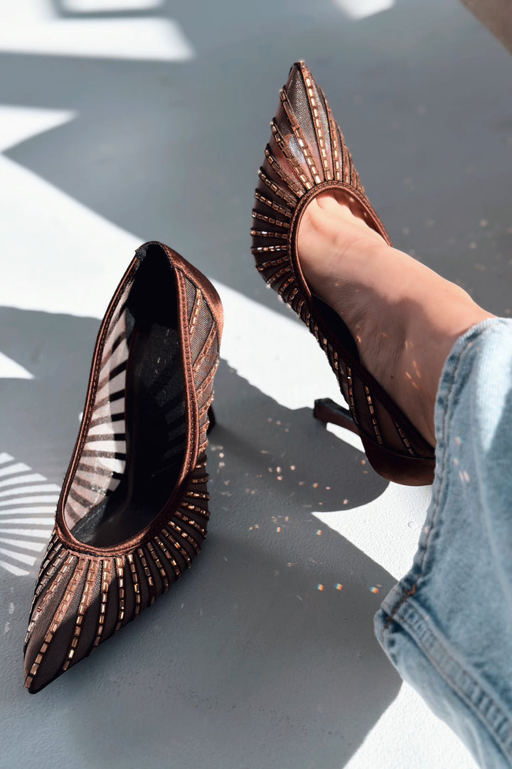 Sarnel Acı Kahve Saten Kadın Stiletto - ILOVESHOES