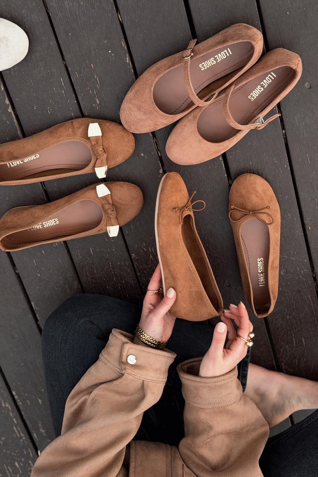 Tenris Kadın Babet Taba Süet Dolgu Topuklu - ILOVESHOES