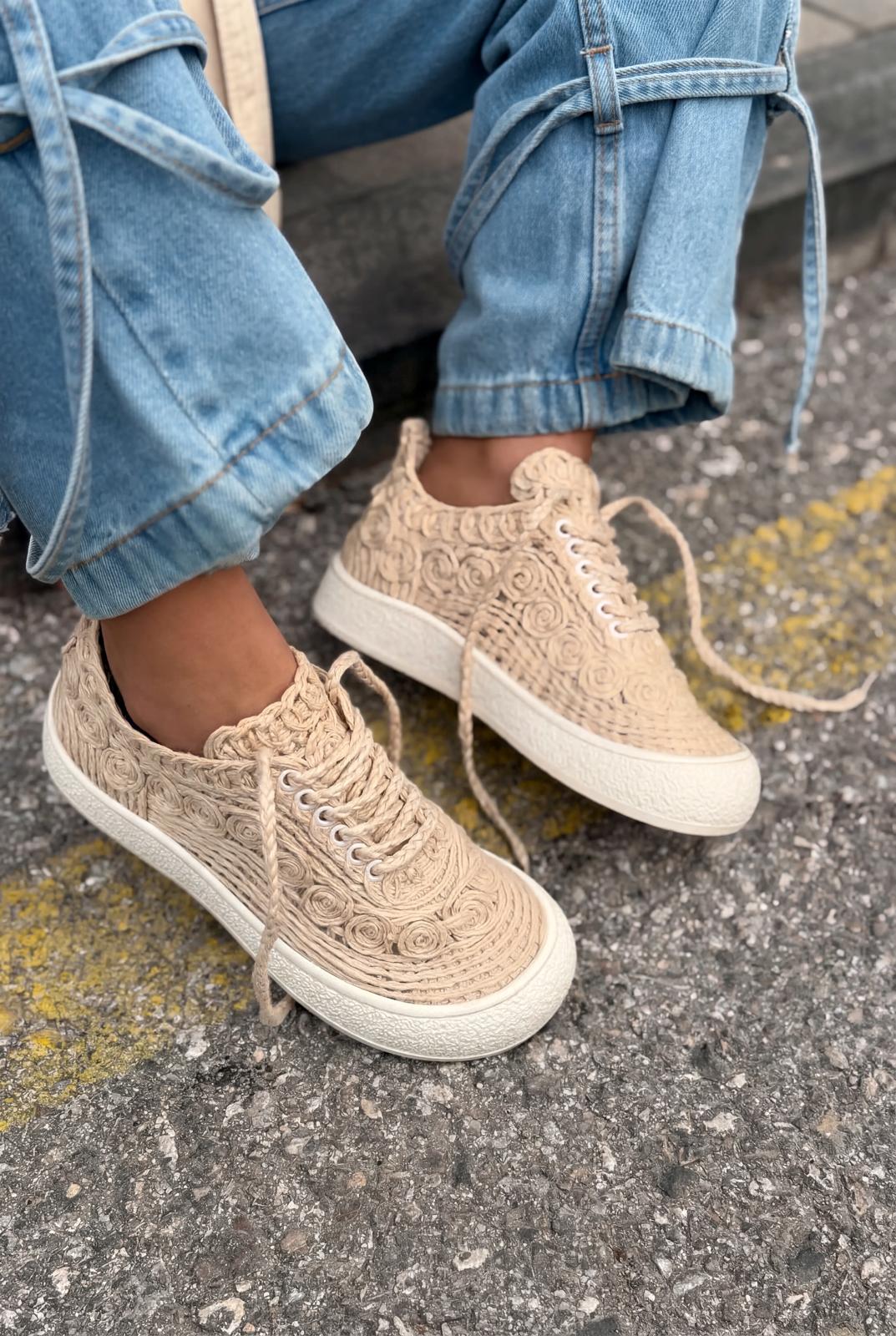 Sarrin Kadın Spar Ayakkabı Bej Örgü - ILOVESHOES