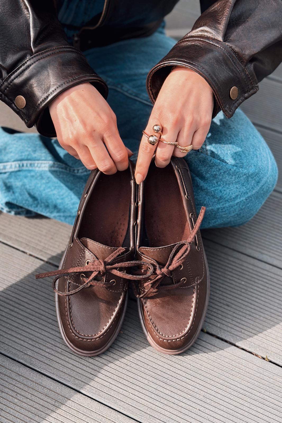 Morin Kadın Oxford Ayakkabı Acıkahve Mat Deri - ILOVESHOES