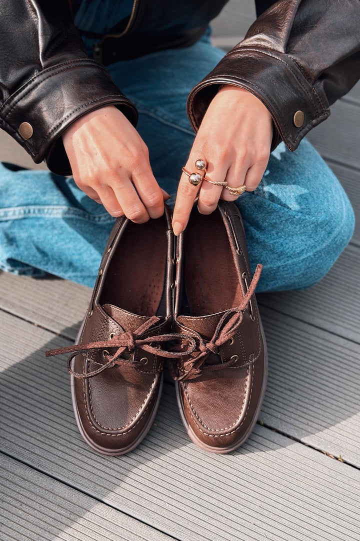 Morin Kadın Oxford Ayakkabı Acıkahve Mat Deri - ILOVESHOES