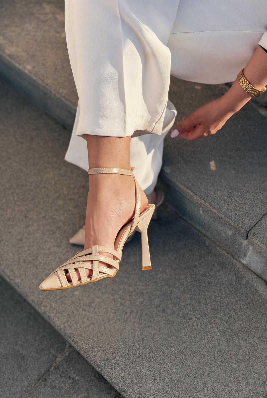Luvien Bej Mat Deri Kadın Stiletto - ILOVESHOES