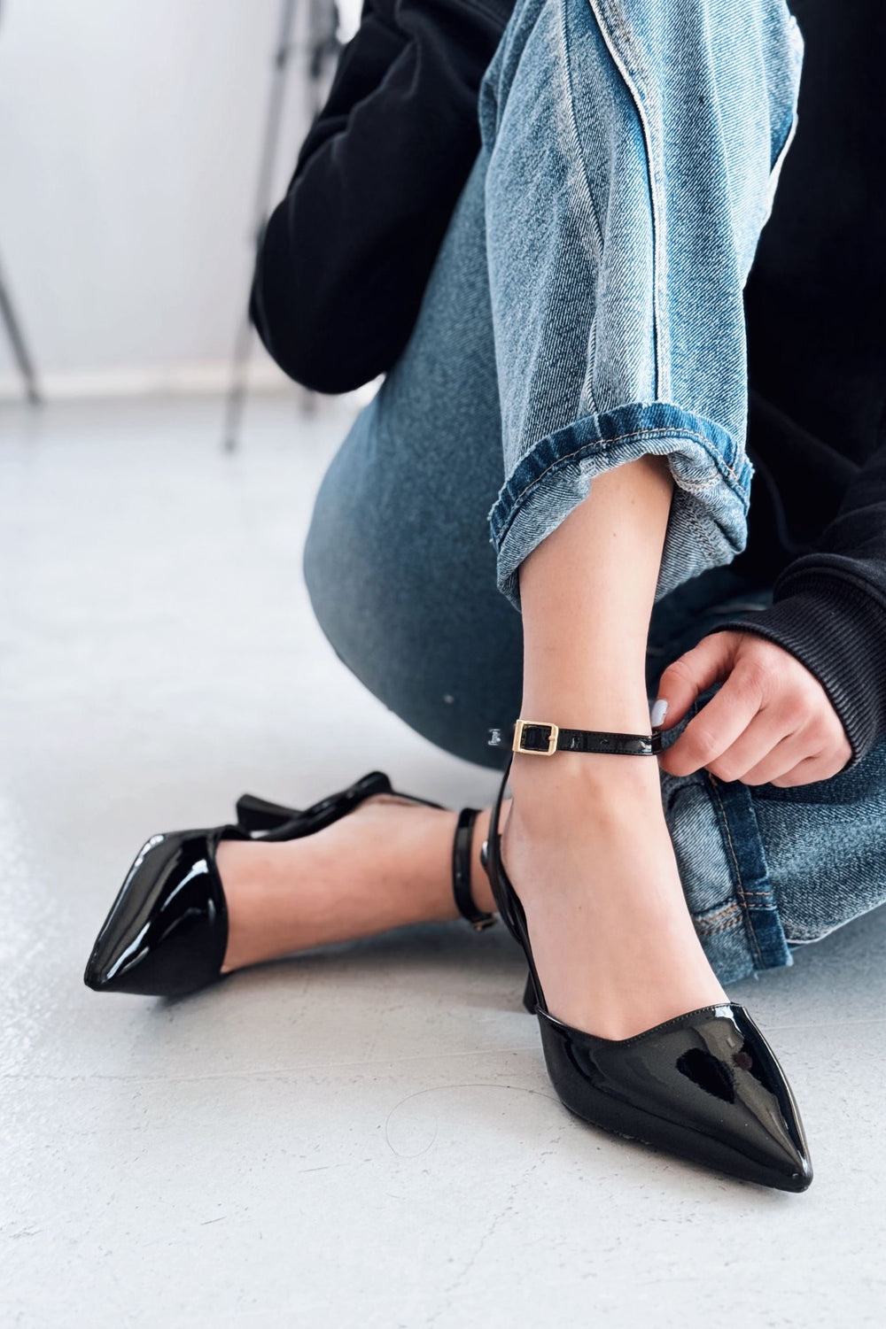 Rivara Siyah Rugan Günlük 7 cm Topuklu Kadın Ayakkabı - ILOVESHOES Türkiye