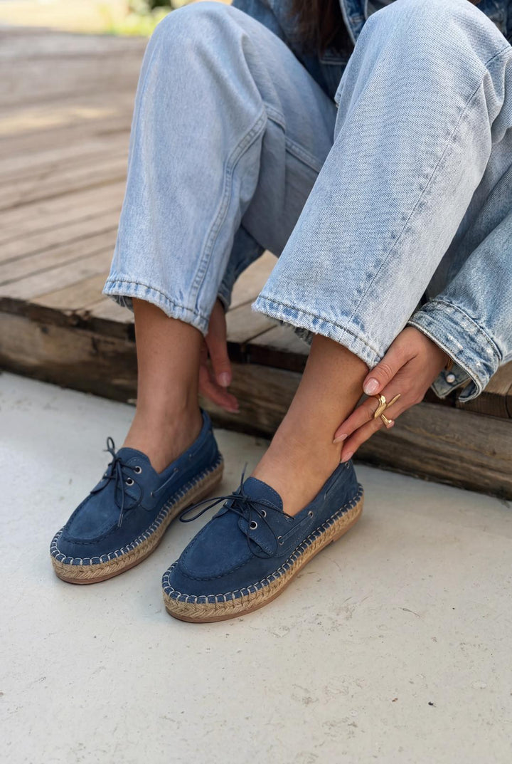 Selora Bağcıklı Espadril Lacivert Hakiki Süet - ILOVESHOES