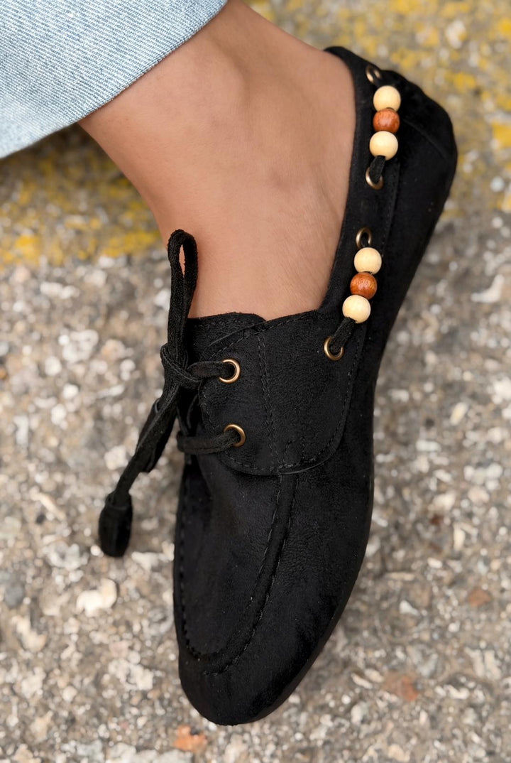 Brion Siyah Süet Kadın Oxford Ayakkabı - ILOVESHOES