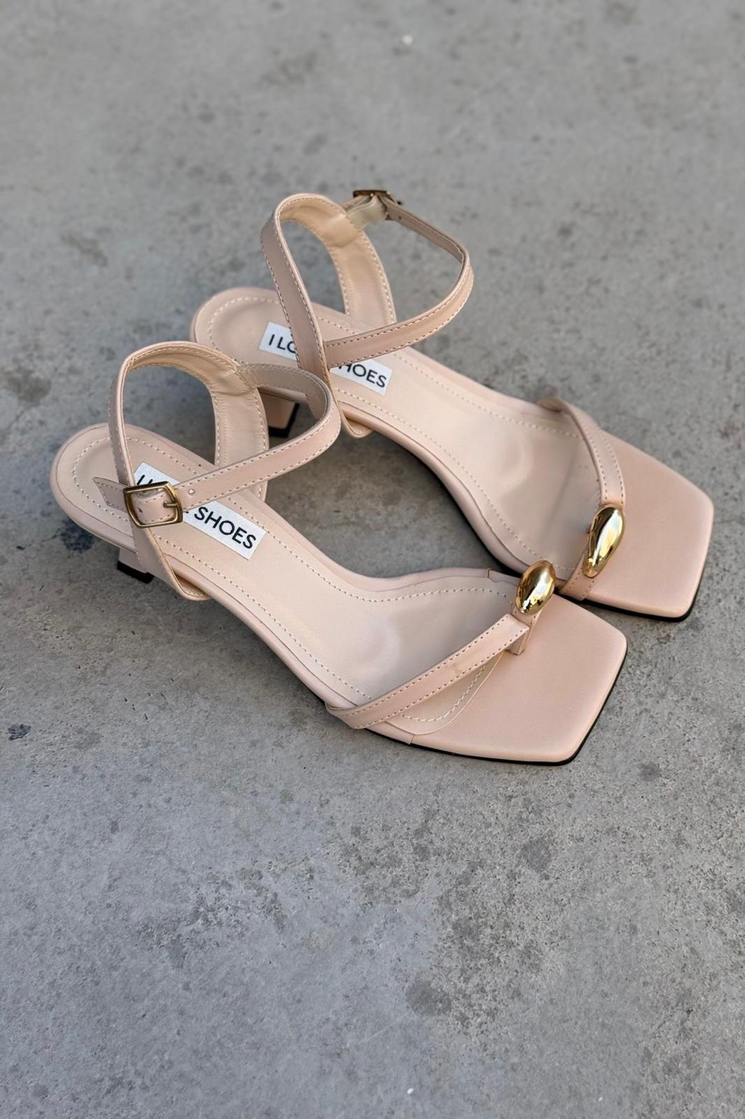 Pamori Mat Deri Bej Parmak Arası Topuklu Sandalet - ILOVESHOES
