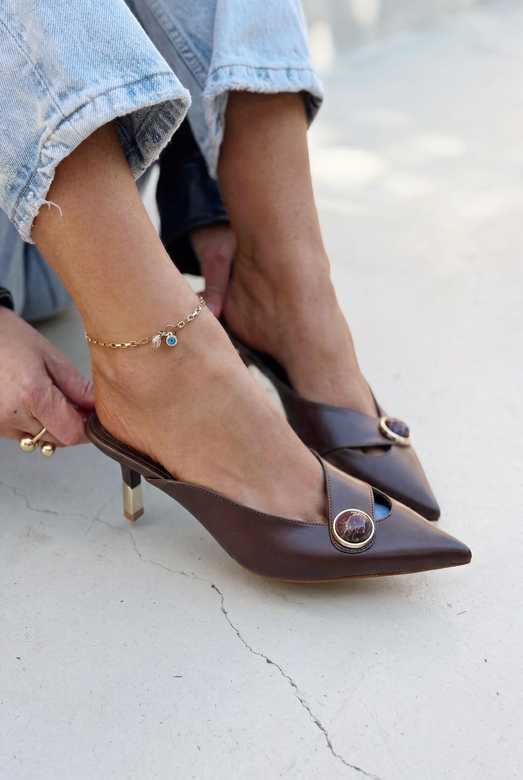 Delvor Topuklu Terlik Acıkahve Mat Deri - ILOVESHOES