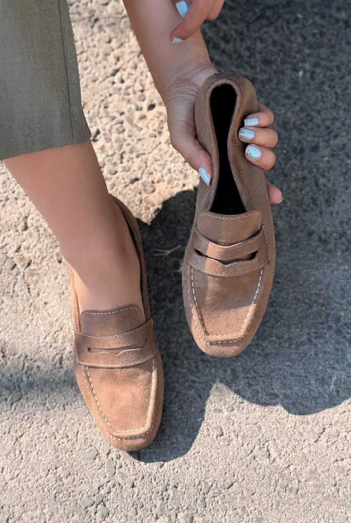 Orvino Vizon Süet Kadın Loafer - ILOVESHOES