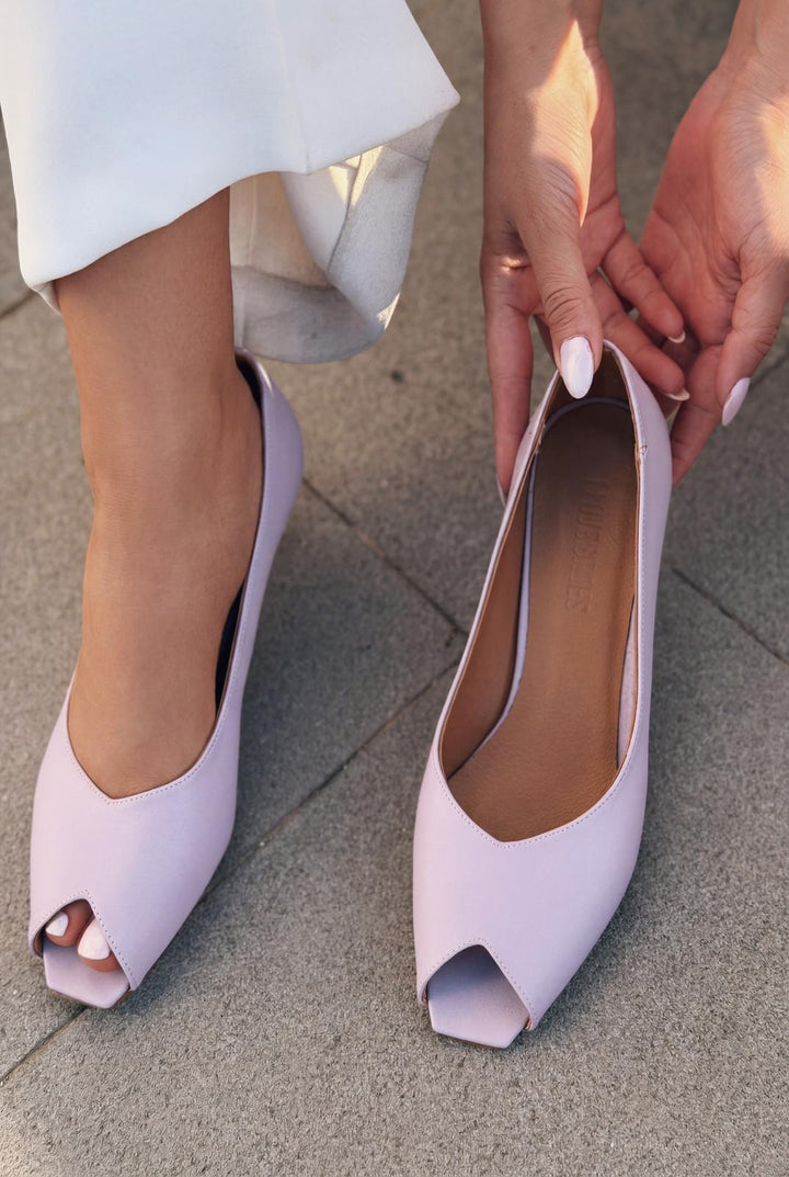 Norvion Hakiki Deri Lila Mat Deri Kadın Topuklu Ayakkabı - ILOVESHOES
