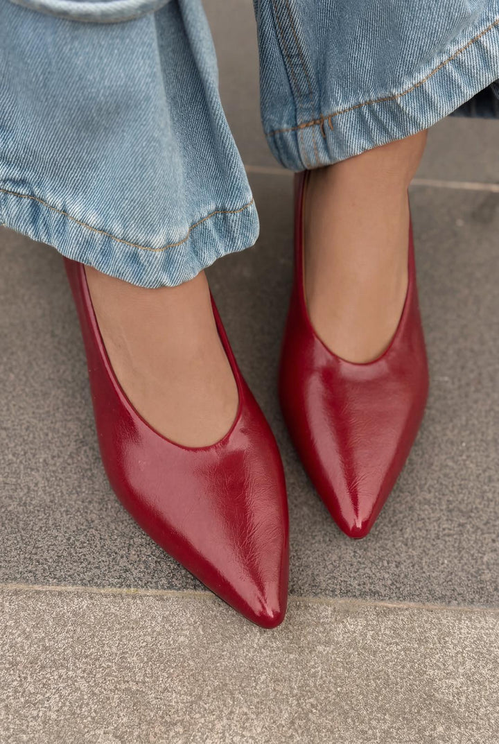 Seranis Hakiki Deri Stiletto Bordo Kırışık Rugan - ILOVESHOES