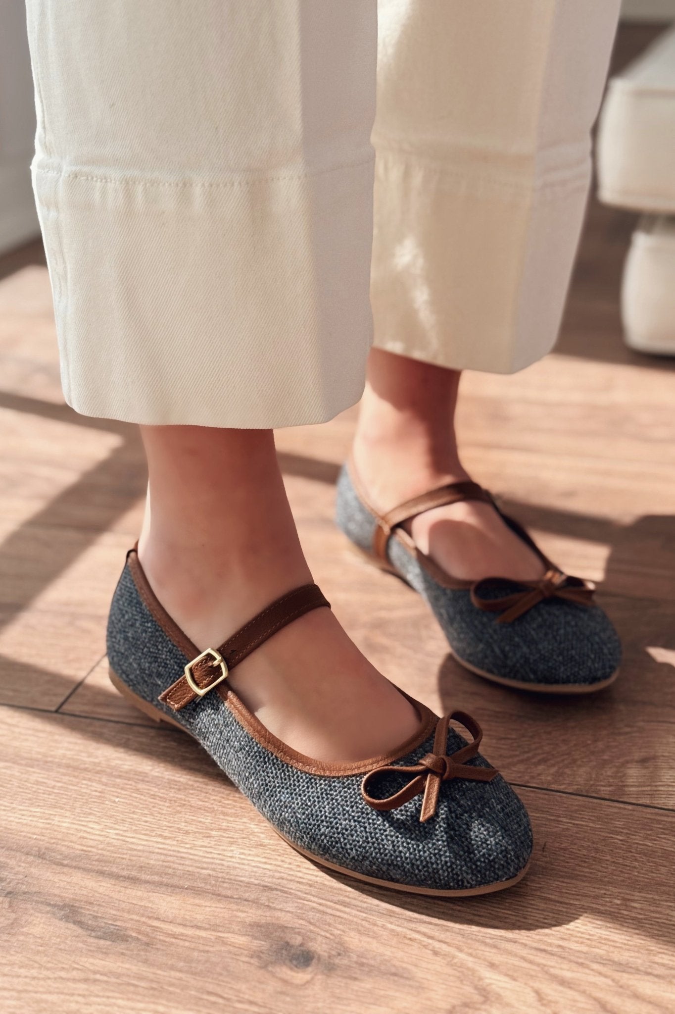 Ralina Lacivert Keten Toka Detaylı Kadın Babet - ILOVESHOES