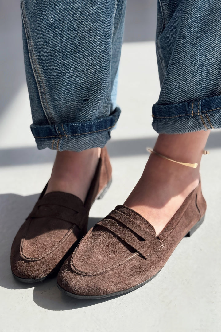 Lemor Hakiki Süet Kadın Loafer Acı Kahve