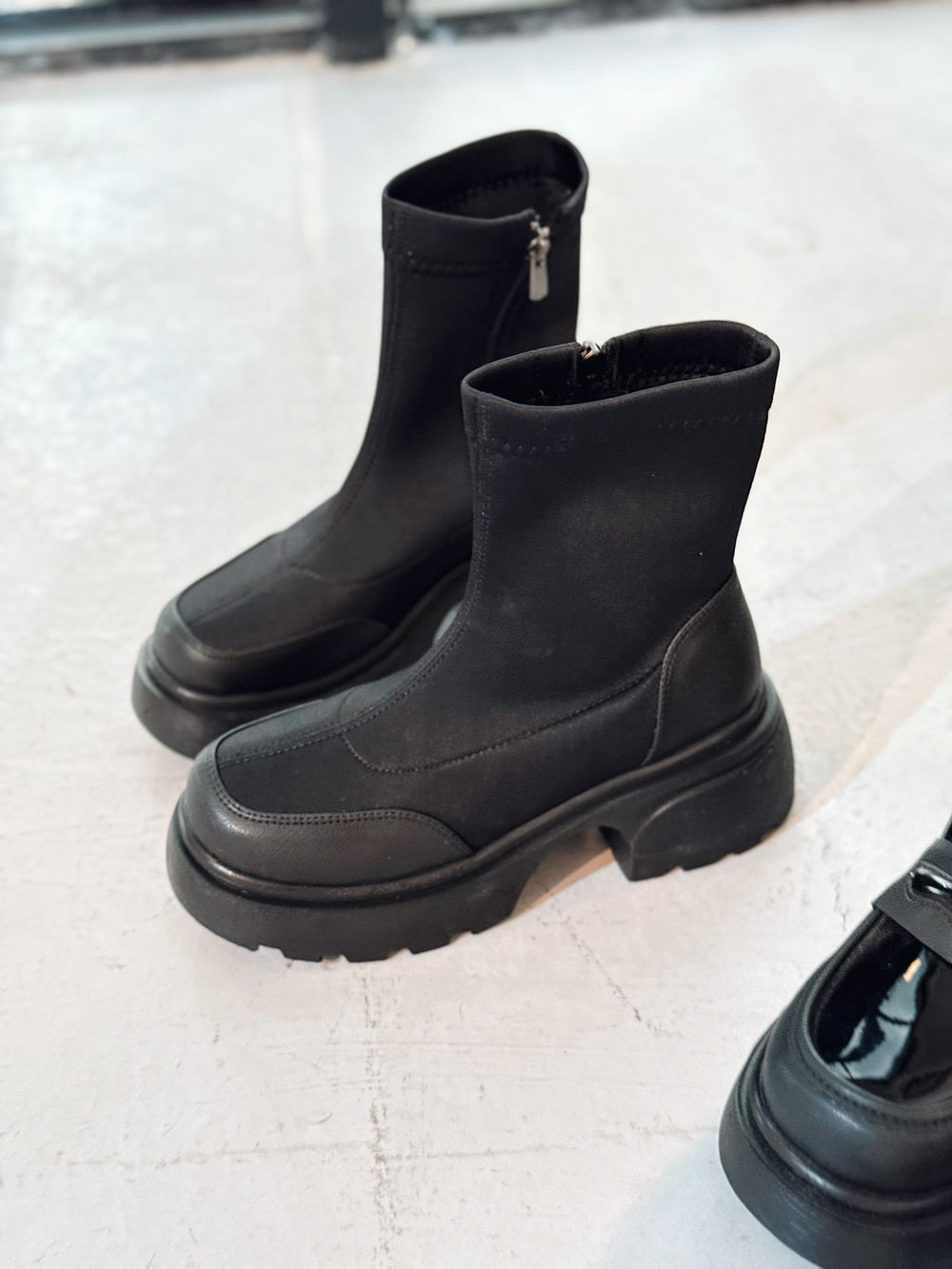 Gariel Kadın Kalın Taban Bot Siyah Dalgıç Kumaş - ILOVESHOES