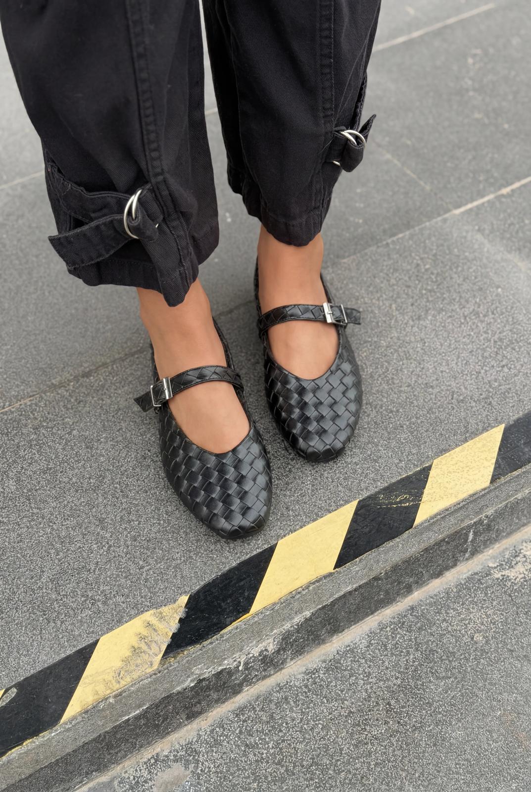 Vespera Kadın Babet Siyah Mat Deri - ILOVESHOES