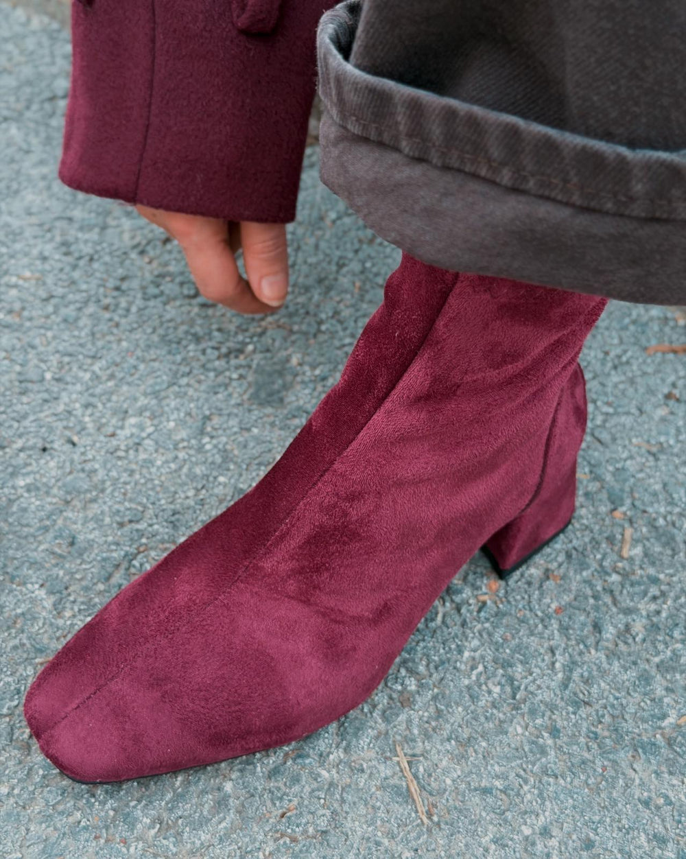 Jornel Kadın Topuklu Streç Bot Bordo Süet - ILOVESHOES