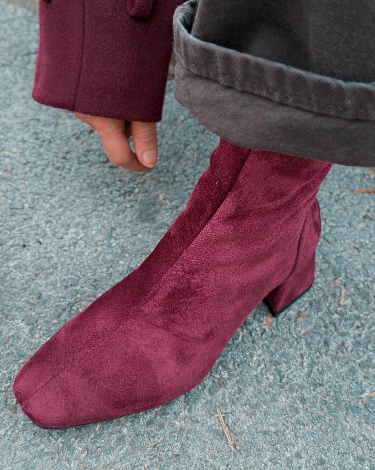 Jornel Kadın Topuklu Streç Bot Bordo Süet - ILOVESHOES
