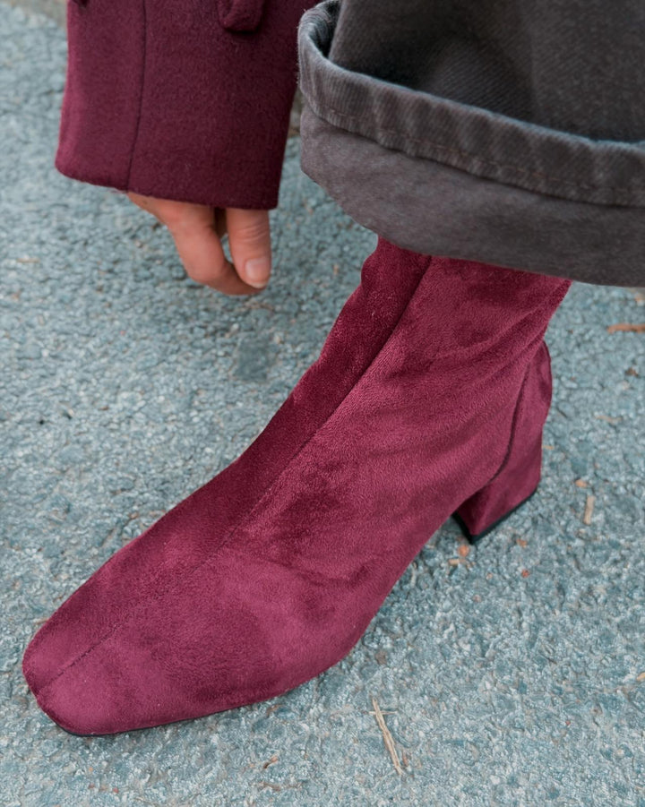 Jornel Kadın Topuklu Streç Bot Bordo Süet - ILOVESHOES