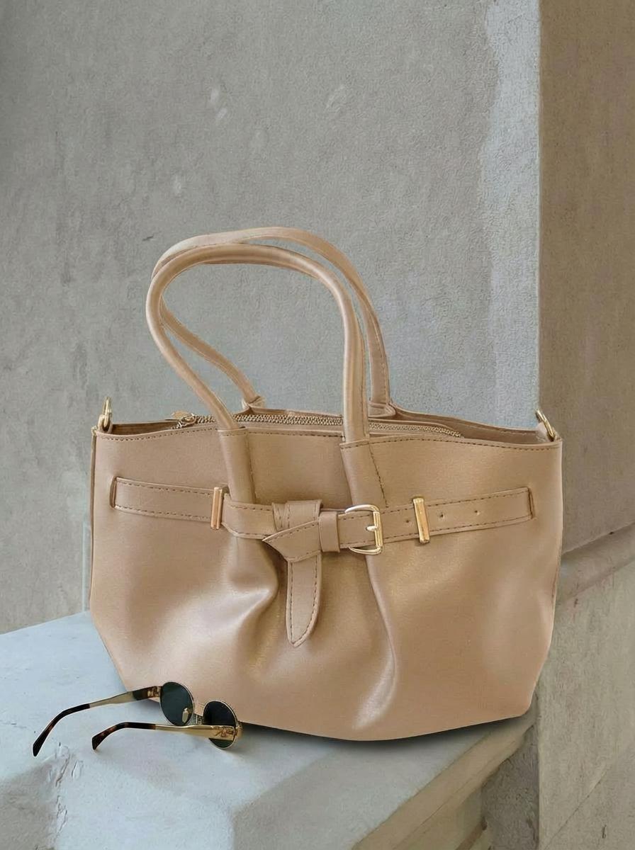 Avenor Omuz Çantası Bej Mat Deri Makyaj Çantalı - ILOVESHOES