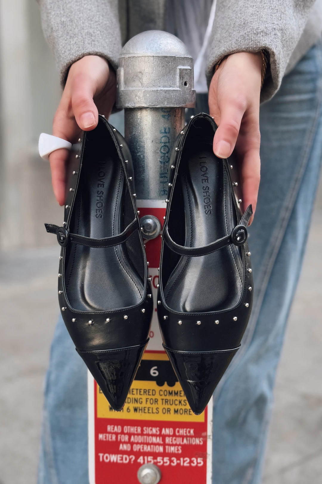 Panilo Matte Leather Stud Detailed Black Women&