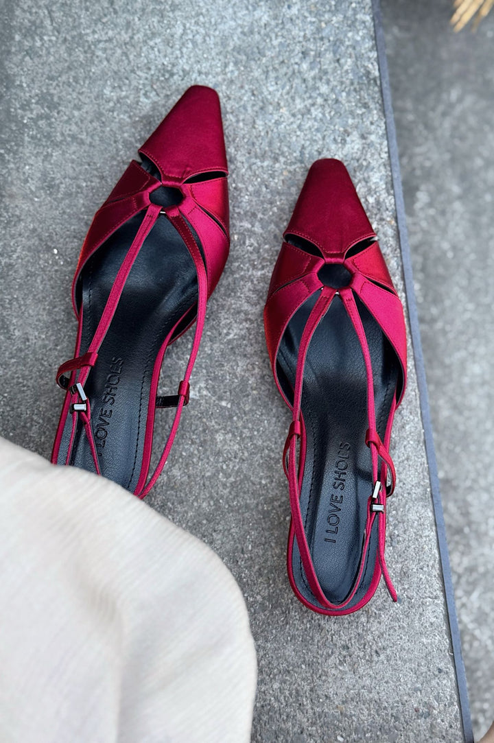 Ozeras Saten Bordo Kısa Topuklu Stiletto - ILOVESHOES