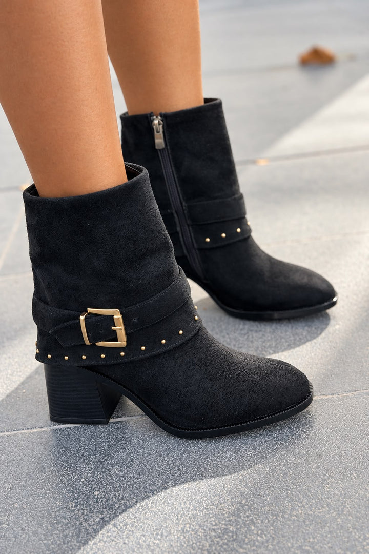 Velrix Siyah Süet Kadın Topuklu Bot - ILOVESHOES