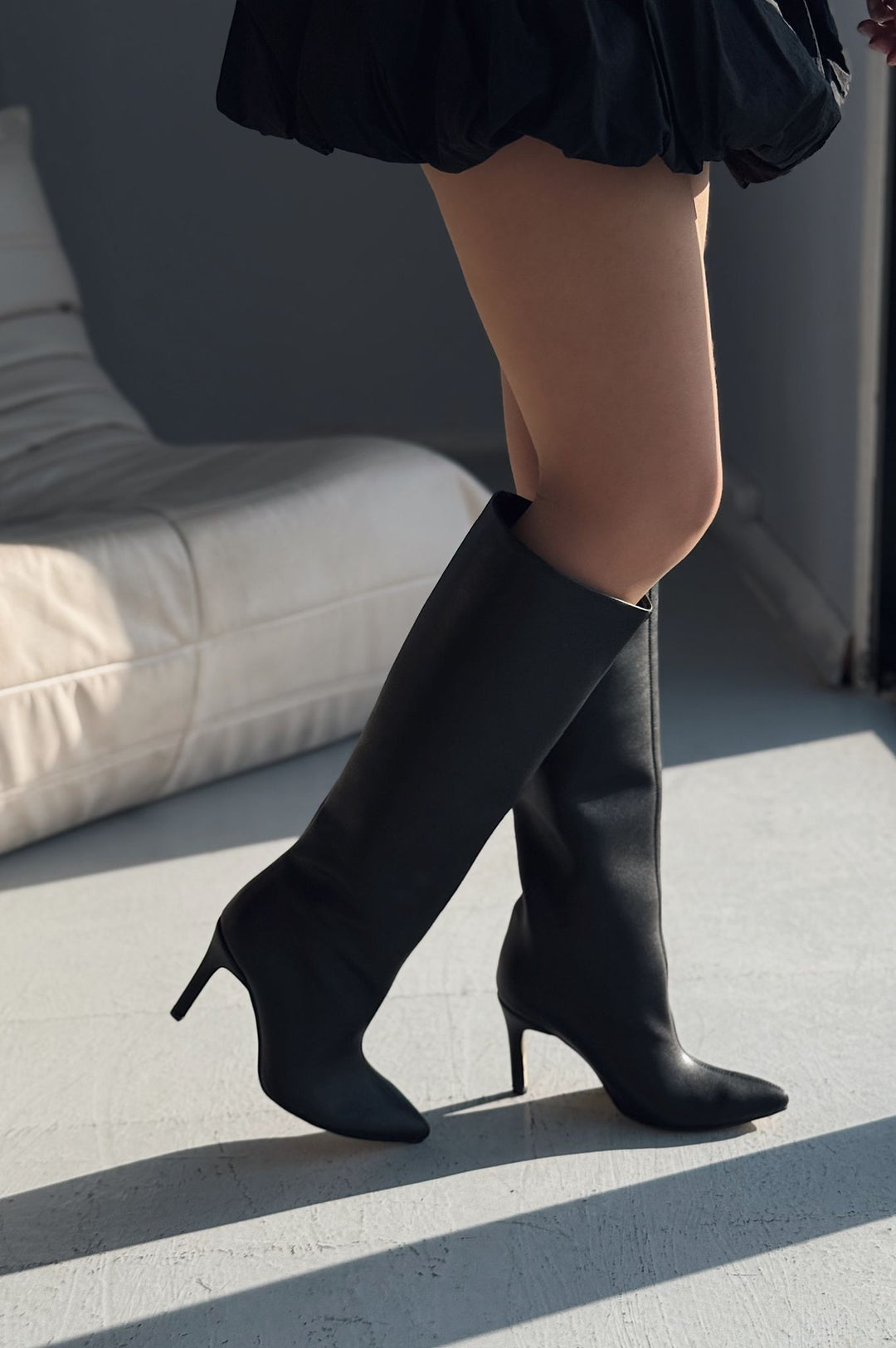 Oslanna Siyah Mat Deri Günlük Kadın Çizme - ILOVESHOES