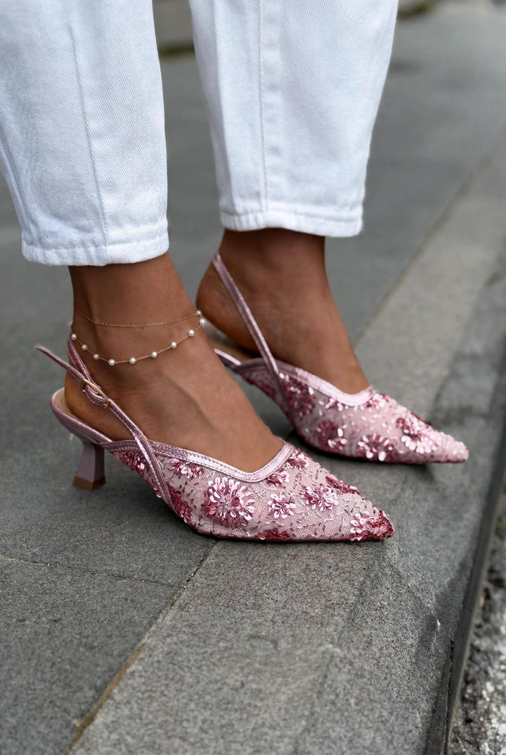 Serona Stiletto Pembe Nakışlı - ILOVESHOES