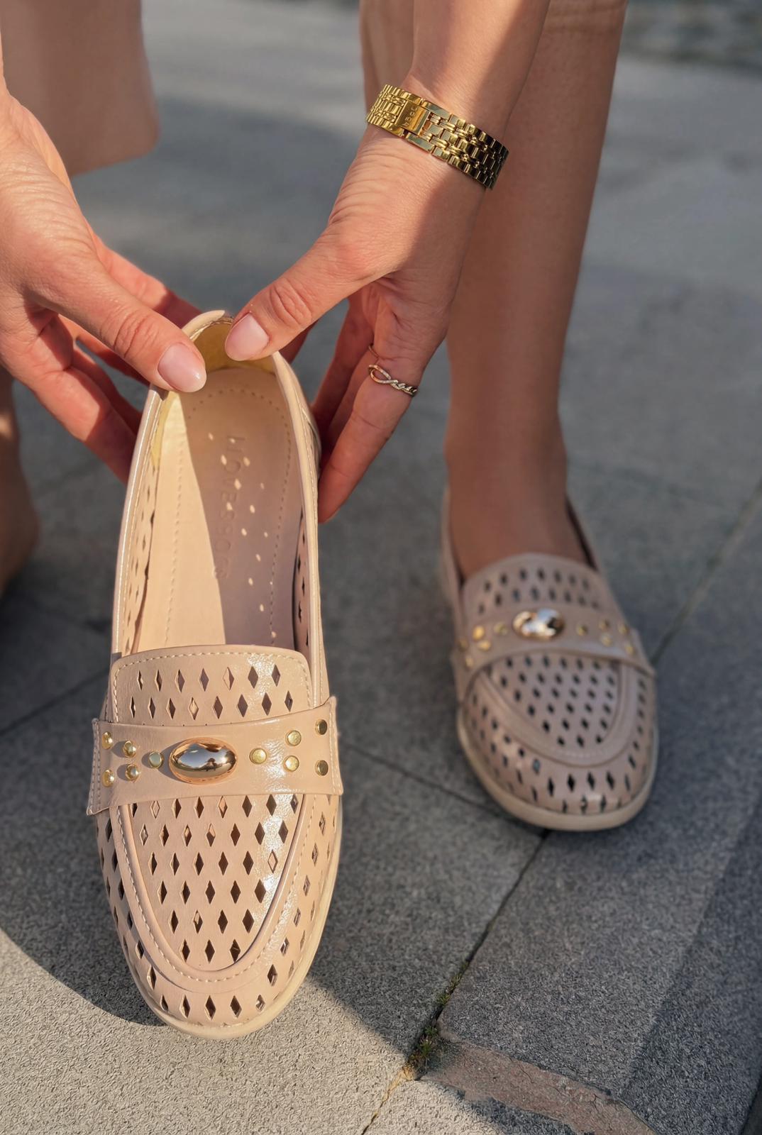 Ardion Kadın Loafer Bej Mat Deri - ILOVESHOES