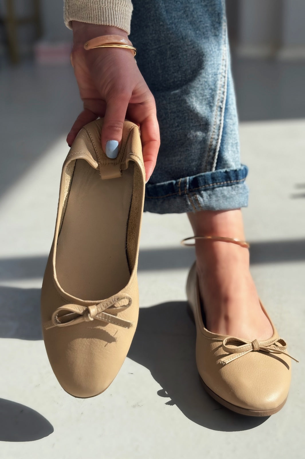 Balwen Hakiki Deri Kurdele Detaylı Kadın Loafer Nude