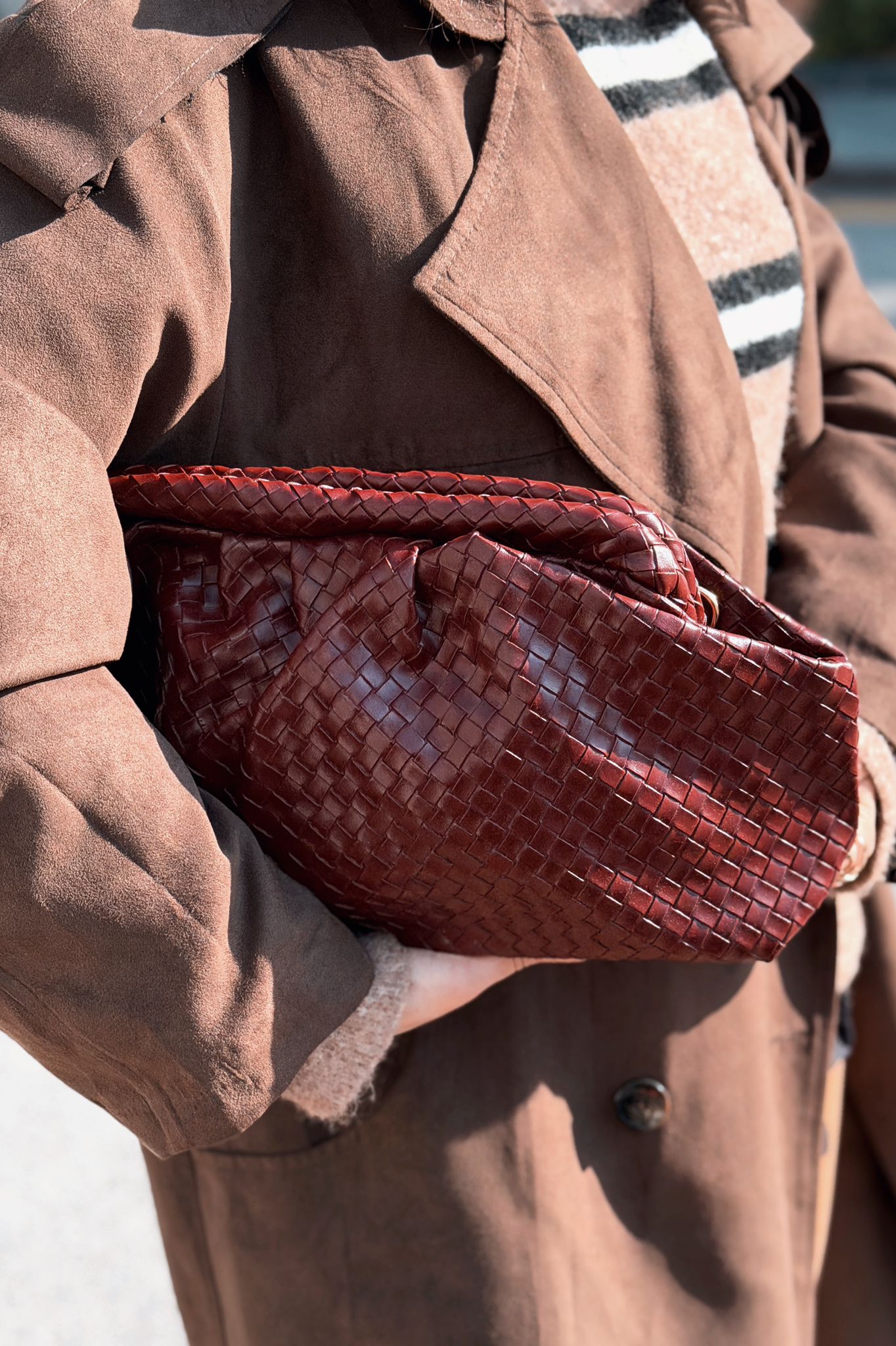 Lurine Kadın Clutch Çanta Bordo Mat Deri - ILOVESHOES