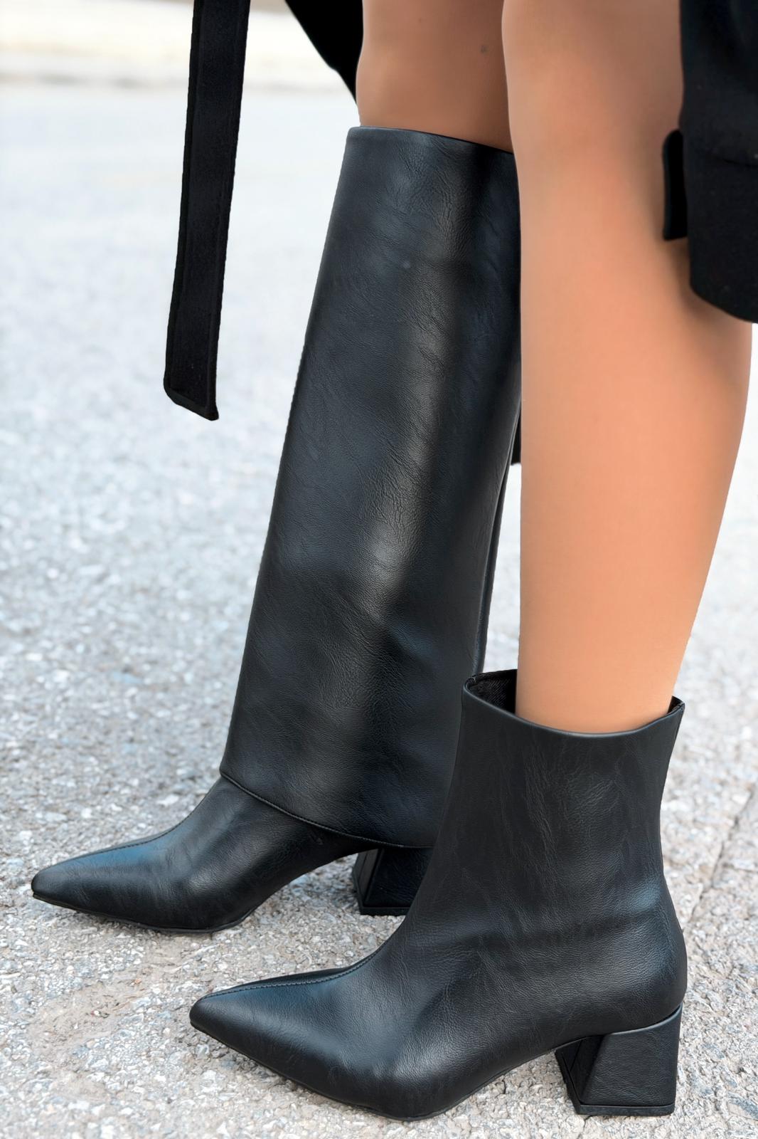 Axen Kadın Kadın Tak - Çıkar Bot - Çizme Siyah Mat Deri - ILOVESHOES