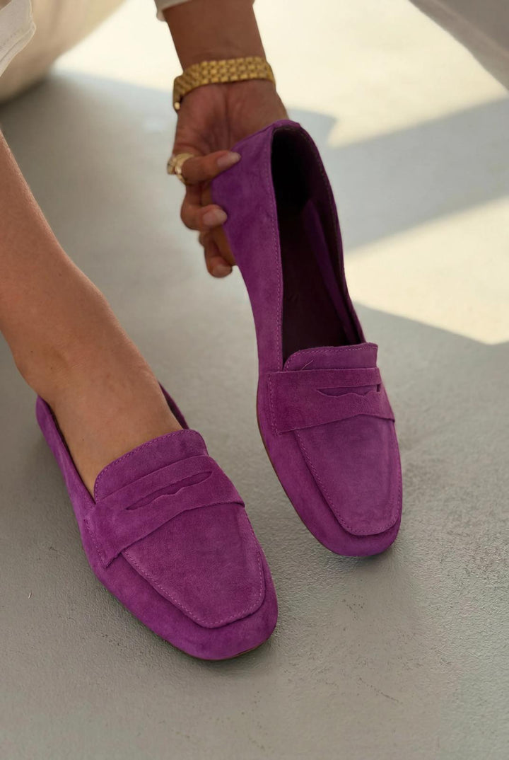 Melniel Mor Hakiki Süet Kadın Loafer - ILOVESHOES