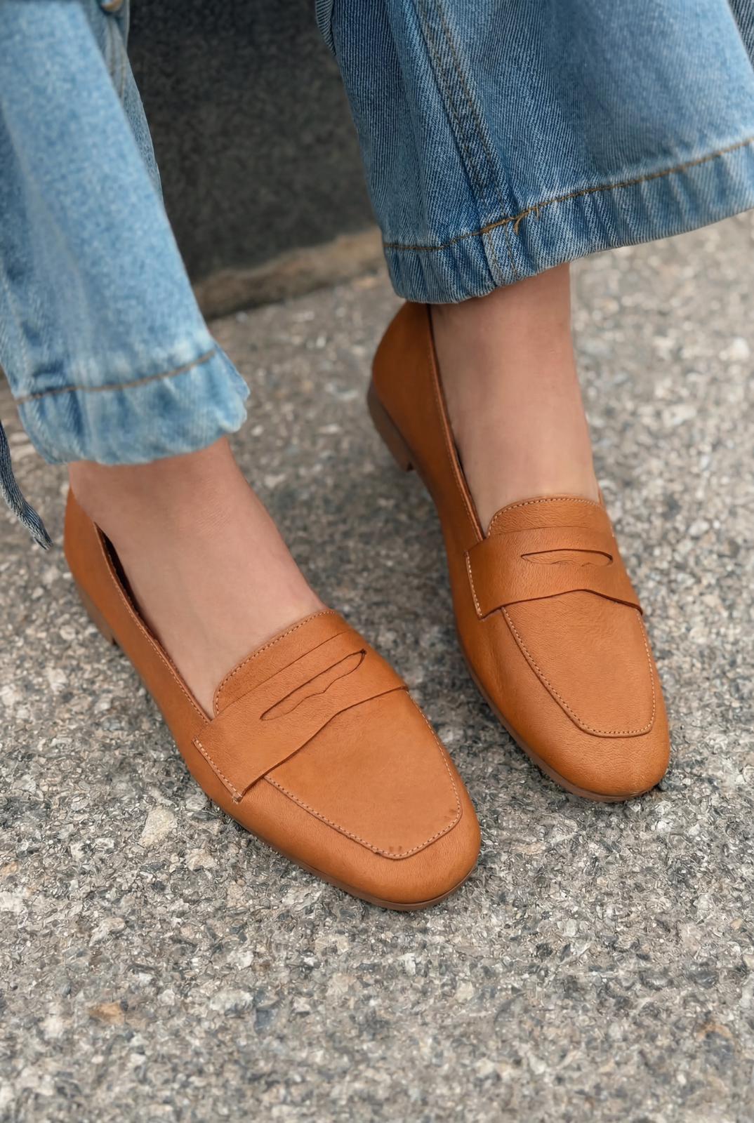 Melniel Hakiki Deri Kadın Loafer Turuncu - ILOVESHOES