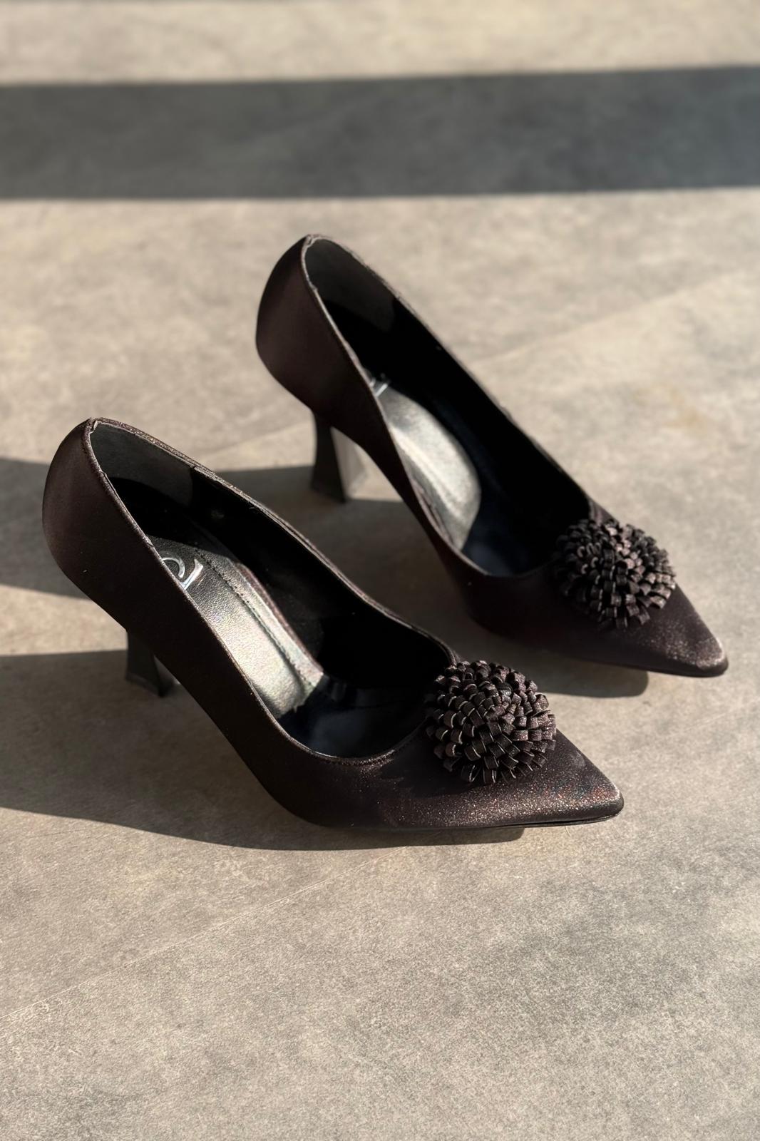 Fovira Saten Siyah Stiletto - ILOVESHOES