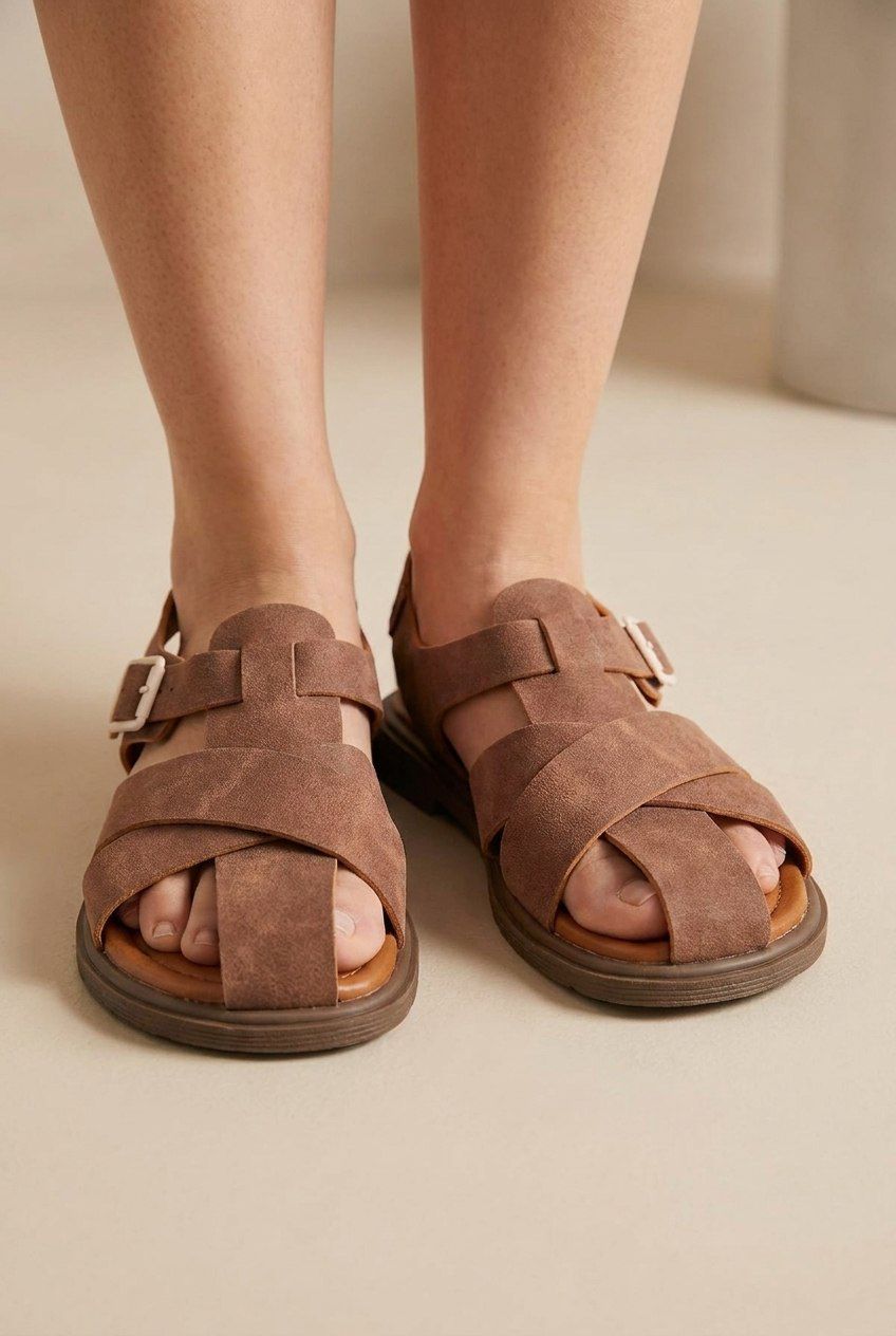 Evyra Acıkahve Süet Kadın Sandalet - ILOVESHOES