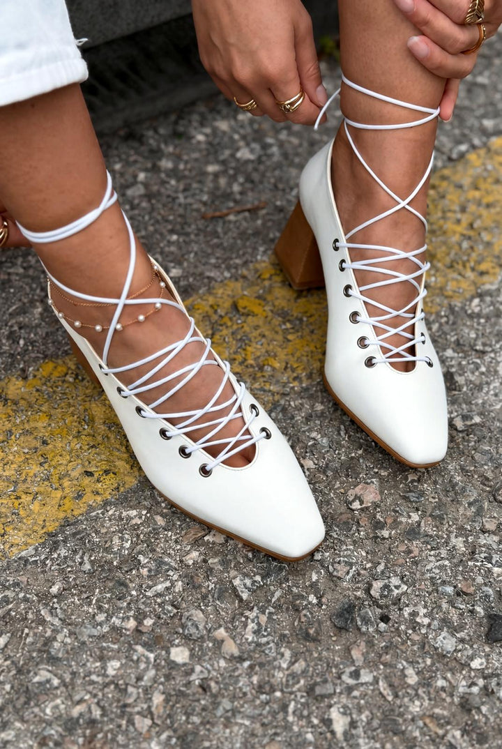 Temora Topuklu Ayakkabı BeyazMat Deri - ILOVESHOES