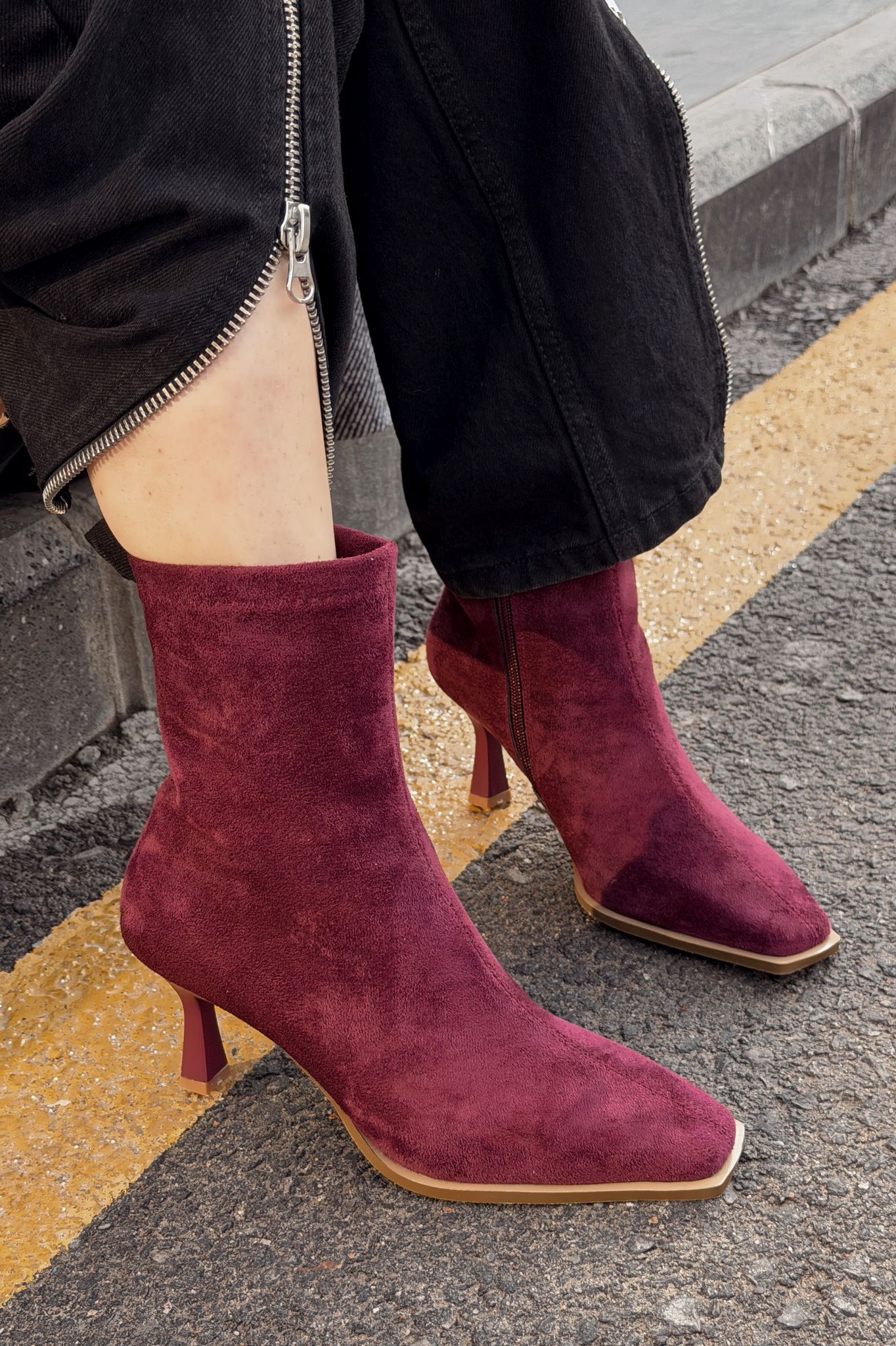 Alderie Kadın Topuklu Bot Bordo Süet - ILOVESHOES