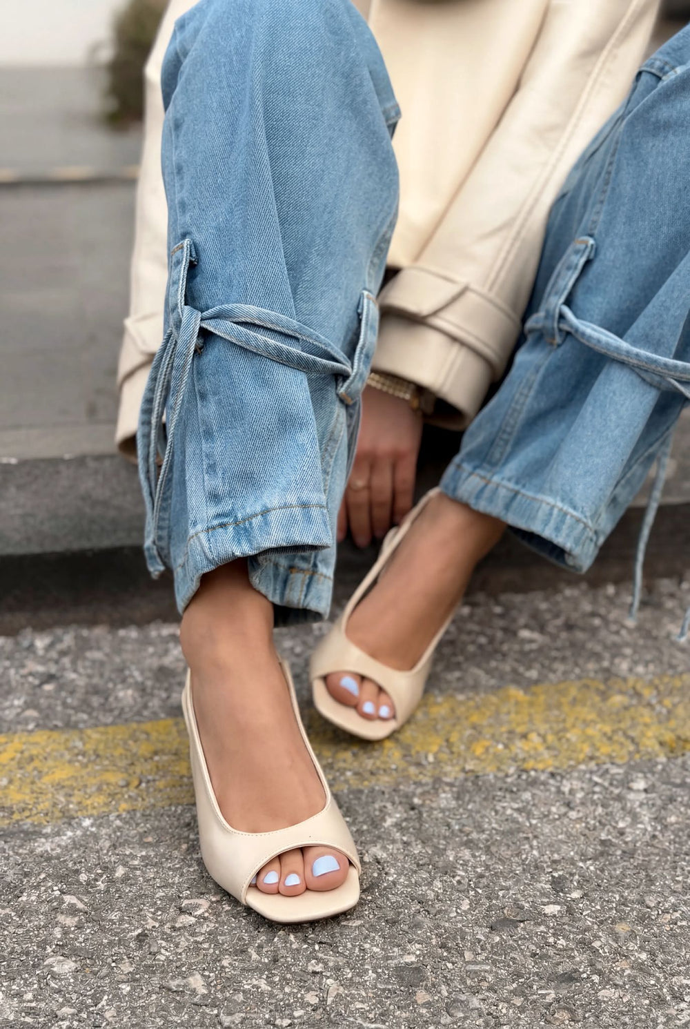 Velavo Topuklu Sandalet Bej Kırışık Rugan - ILOVESHOES