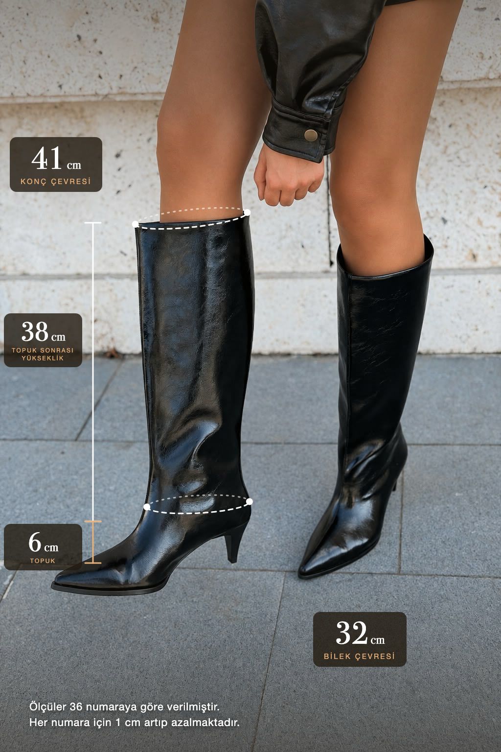 Sovra Siyah Kırışık Deri Kadın Çizme - ILOVESHOES