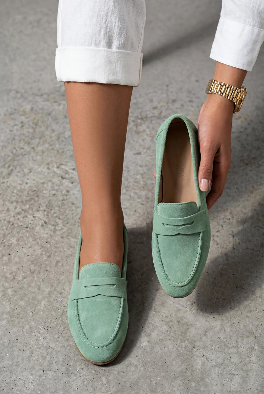 Melniel Yeşil Hakiki Süet Kadın Loafer - ILOVESHOES